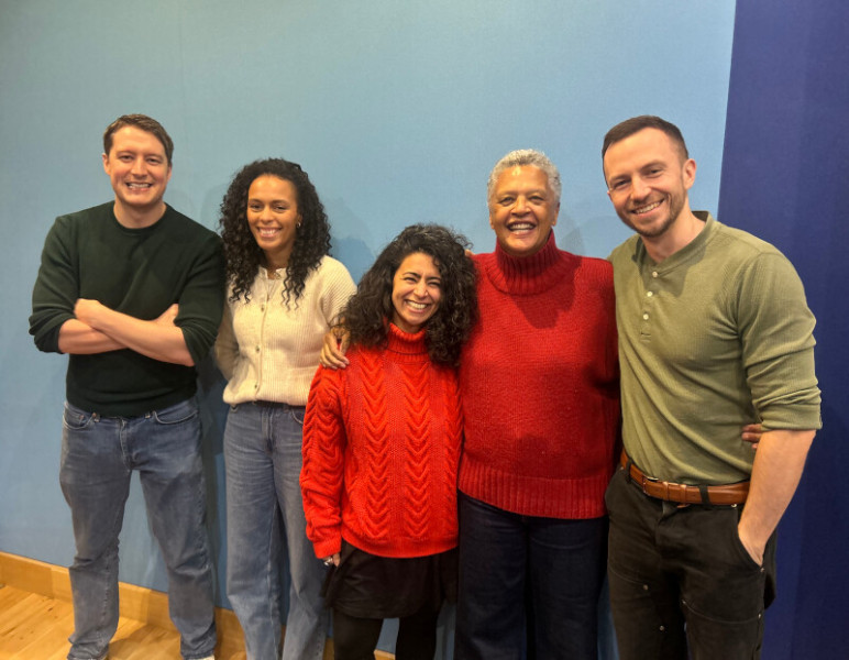 L-R - Lorne MacFadyen (McManis) Yemisi Oyinloye (Rix) Rakhee Sharma (Dr Hazel Wayard) Angela Bruce (Brigadier Bambera) Alex Jordan (Savarin)