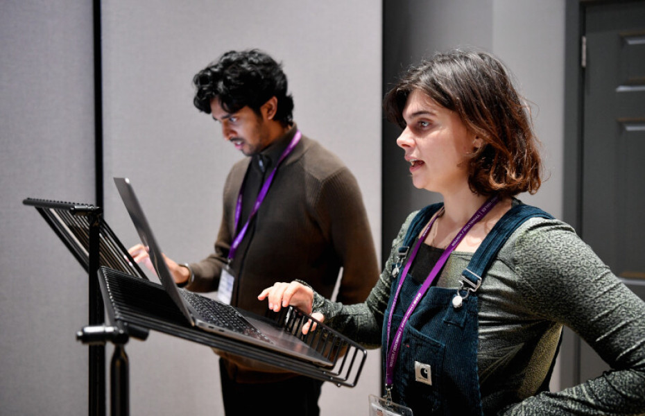 Audiama JPG (actors Gavi Singh Chera and Gwyneth Keyworth at the Dylan Thomas Studio, BBC Cymru Wales)